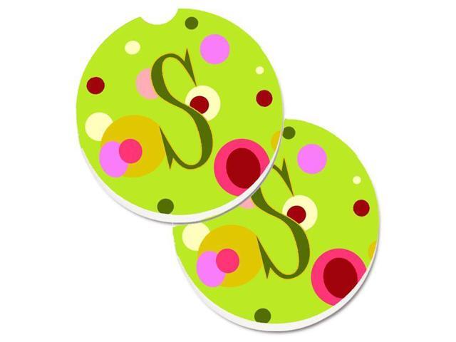 Carolines Treasures CJ1010-SCARC Letter S Monogram Lime Green Set of 2 Cup Holder Car Coaster