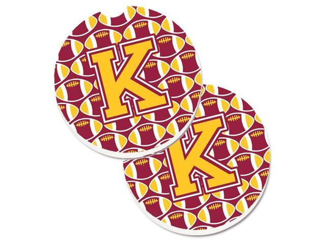 Carolines Treasures CJ1081-KCARC Letter K Football Maroon & Gold Set of 2 Cup Holder Car Coaster