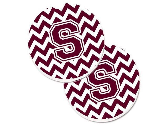 Carolines Treasures CJ1051-SCARC Letter S Chevron Maroon & White Set of 2 Cup Holder Car Coaster