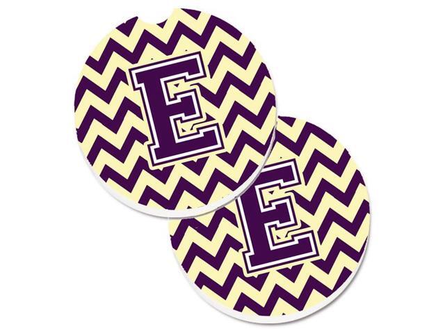 Carolines Treasures CJ1058-ECARC Letter E Chevron Purple & Gold Set of 2 Cup Holder Car Coaster
