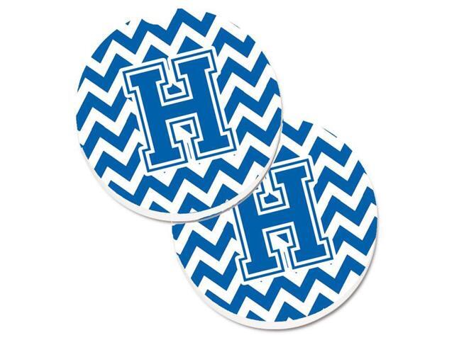 Carolines Treasures CJ1056-HCARC Letter H Chevron Blue & White Set of 2 Cup Holder Car Coaster