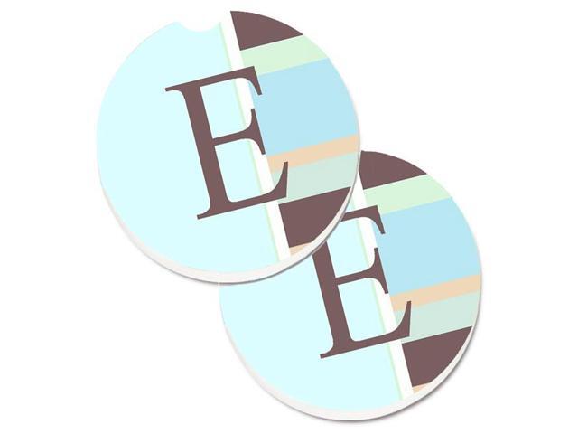 Carolines Treasures CJ1003-ECARC Letter E Initial Monogram Blue Stripes Set of 2 Cup Holder Car Coaster