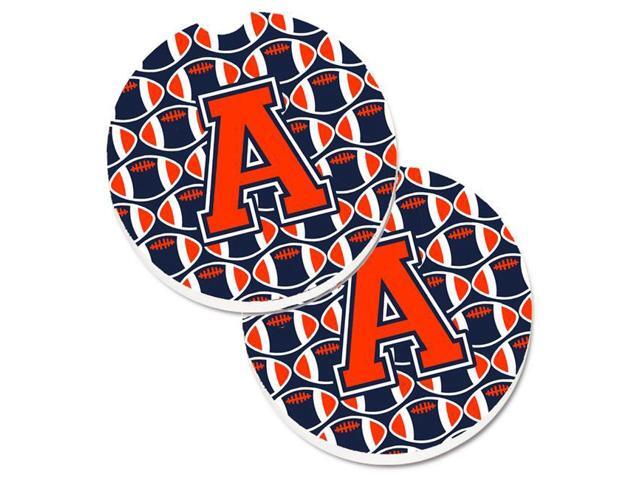 Carolines Treasures CJ1066-ACARC Letter A Football Orange with Blue & White Set of 2 Cup Holder Car Coaster