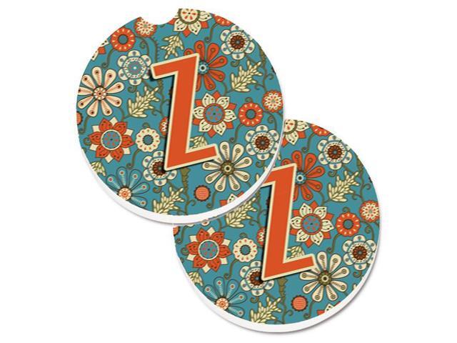 Carolines Treasures CJ2012-ZCARC Letter Z Flowers Retro Blue Set of 2 Cup Holder Car Coaster