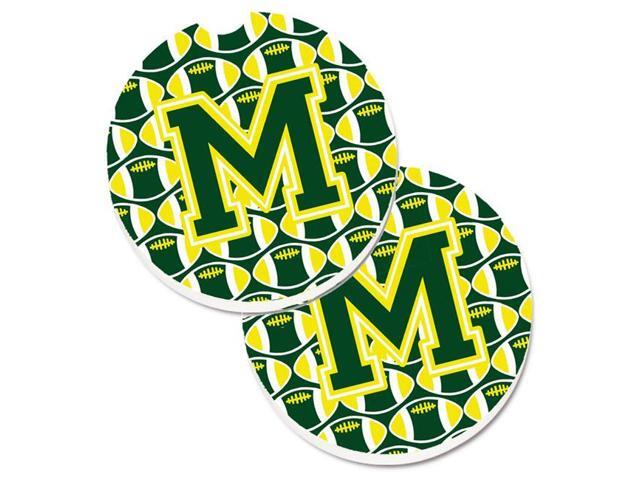 Carolines Treasures CJ1075-MCARC Letter M Football Green & Yellow Set of 2 Cup Holder Car Coaster