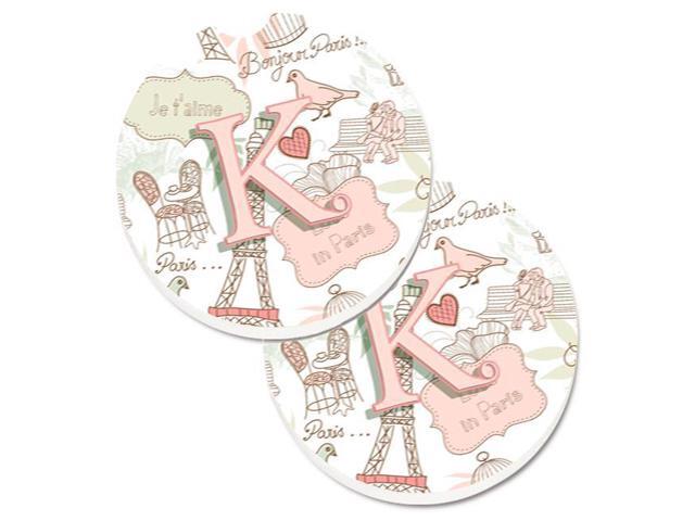 Carolines Treasures CJ2002-KCARC Letter K Love in Paris Pink Set of 2 Cup Holder Car Coaster