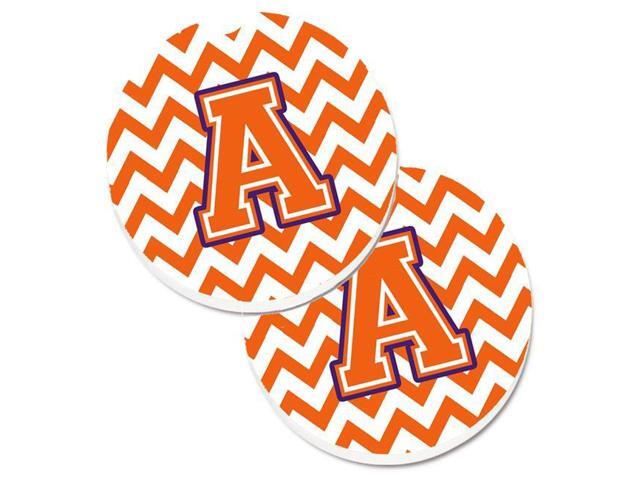 Carolines Treasures CJ1062-ACARC Letter A Chevron Orange & Regalia Set of 2 Cup Holder Car Coaster