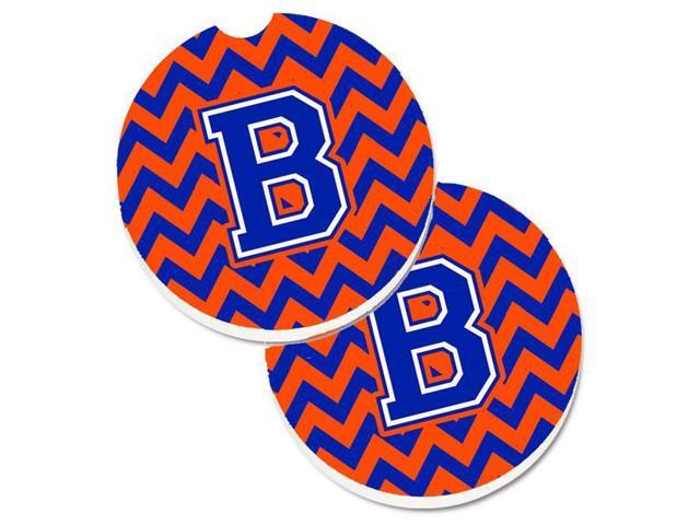 Carolines Treasures CJ1044-BCARC Letter B Chevron Orange & Blue Set of 2 Cup Holder Car Coaster