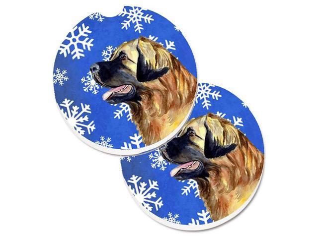 Carolines Treasures LH9303CARC Leonberger Winter Snowflakes Holiday Set of 2 Cup Holder Car Coaster