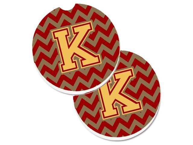 Carolines Treasures CJ1048-KCARC Letter K Chevron Garnet & Gold Set of 2 Cup Holder Car Coaster