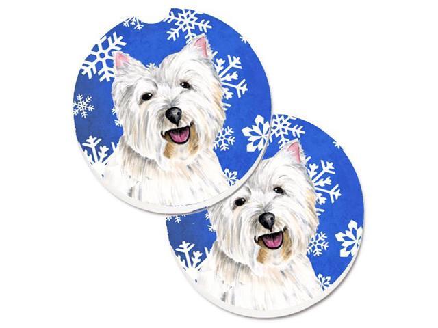 Carolines Treasures SC9370CARC Westie Winter Snowflakes Holiday Set of 2 Cup Holder Car Coaster