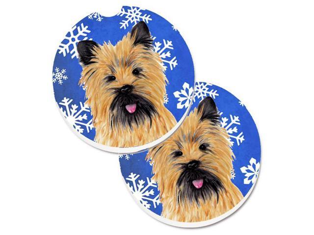 Carolines Treasures SC9375CARC Cairn Terrier Winter Snowflakes Holiday Set of 2 Cup Holder Car Coaster