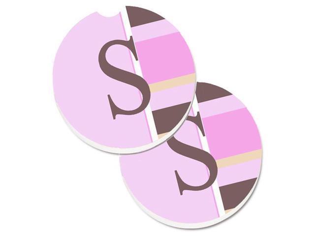 Carolines Treasures CJ1005-SCARC Letter S Initial Monogram Pink Stripes Set of 2 Cup Holder Car Coaster