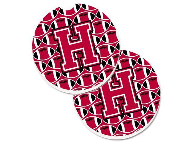 Carolines Treasures CJ1079-HCARC Letter H Football Crimson & White Set of 2 Cup Holder Car Coaster