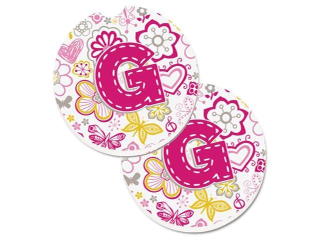 Carolines Treasures CJ2005-GCARC Letter G Flowers & Butterflies Pink Set of 2 Cup Holder Car Coaster