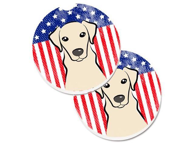 Carolines Treasures BB2152CARC American Flag & Yellow Labrador Set of 2 Cup Holder Car Coaster