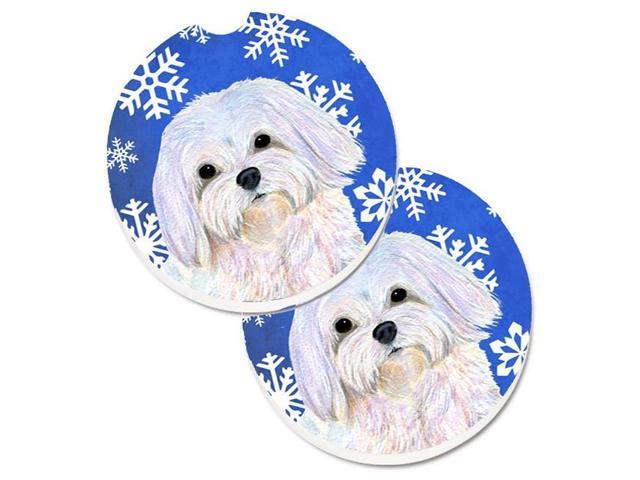 Carolines Treasures SS4620CARC Maltese Winter Snowflakes Holiday Set of 2 Cup Holder Car Coaster