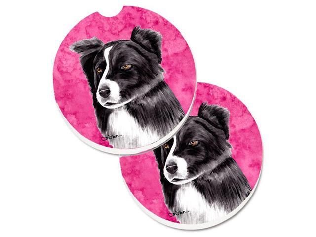 Carolines Treasures SC9138PKCARC Pink Border Collie Set of 2 Cup Holder Car Coaster