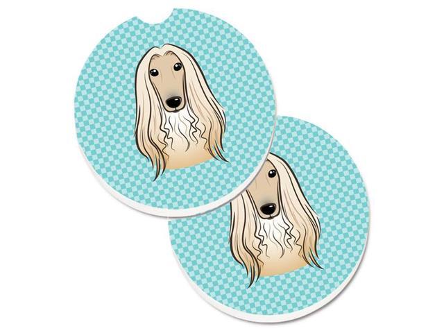 Carolines Treasures BB1182CARC Checkerboard Blue Afghan Hound Set of 2 Cup Holder Car Coaster
