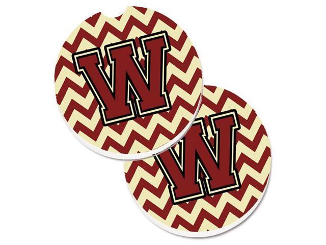 Carolines Treasures CJ1061-WCARC Letter W Chevron Maroon & Gold Set of 2 Cup Holder Car Coaster