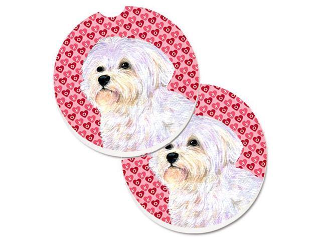 Carolines Treasures SS4481CARC Maltese Hearts Love & Valentines Day Portrait Set of 2 Cup Holder Car Coaster