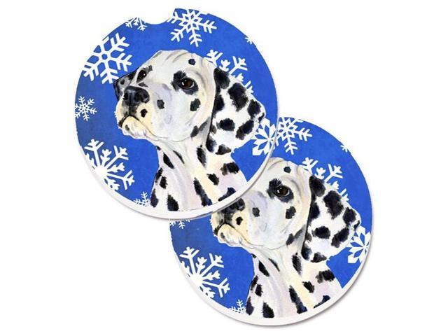 Carolines Treasures SS4630CARC Dalmatian Winter Snowflakes Holiday Set of 2 Cup Holder Car Coaster