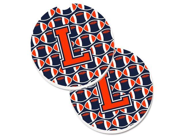 Carolines Treasures CJ1066-LCARC Letter L Football Orange with Blue & White Set of 2 Cup Holder Car Coaster