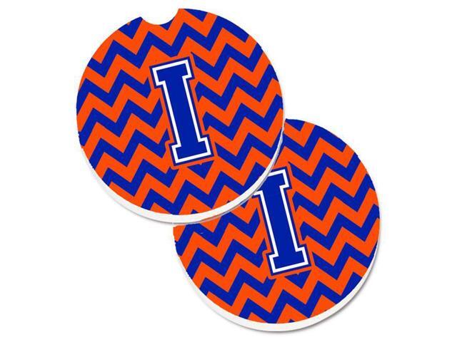 Carolines Treasures CJ1044-ICARC Letter I Chevron Orange & Blue Set of 2 Cup Holder Car Coaster
