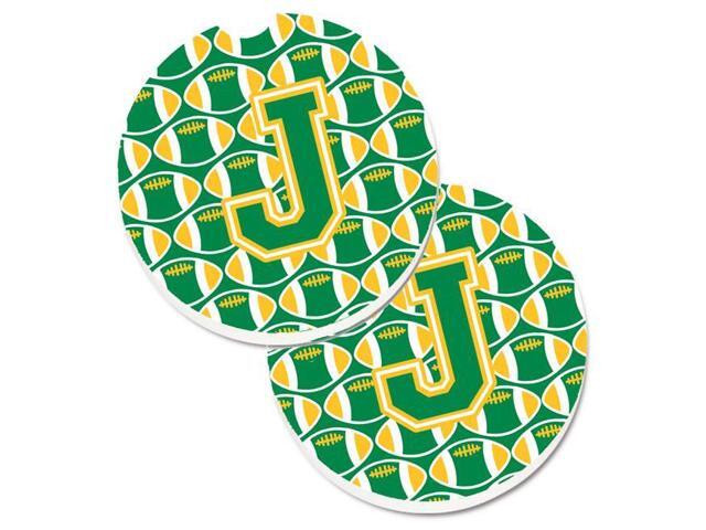 Carolines Treasures CJ1069-JCARC Letter J Football Green & Gold Set of 2 Cup Holder Car Coaster