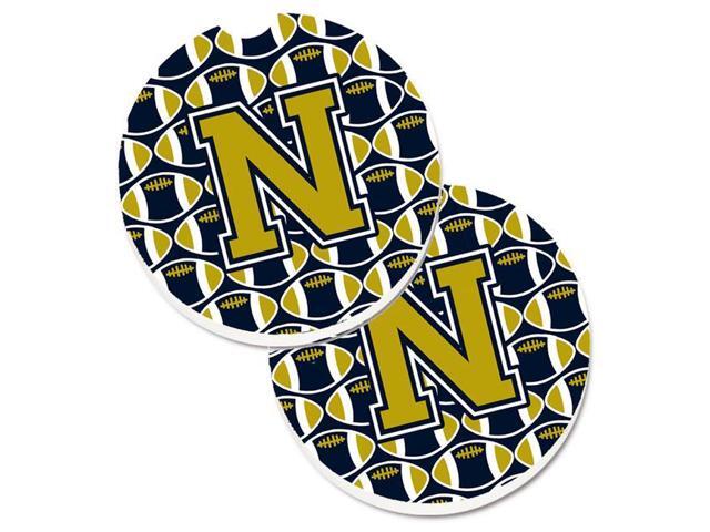 Carolines Treasures CJ1074-NCARC Letter N Football Blue & Gold Set of 2 Cup Holder Car Coaster