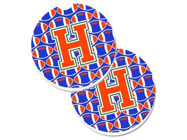 Carolines Treasures CJ1083-HCARC Letter H Football Green with Blue & Orange Set of 2 Cup Holder Car Coaster