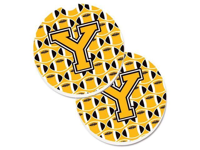 Carolines Treasures CJ1080-YCARC Letter Y Football Black with Old Gold & White Set of 2 Cup Holder Car Coaster