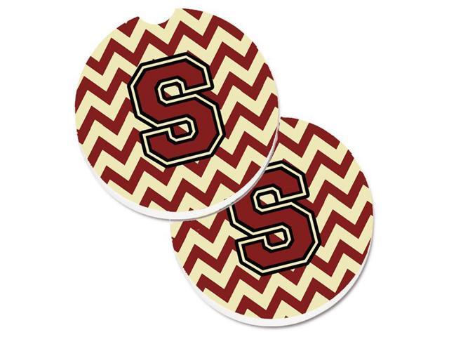 Carolines Treasures CJ1061-SCARC Letter S Chevron Maroon & Gold Set of 2 Cup Holder Car Coaster