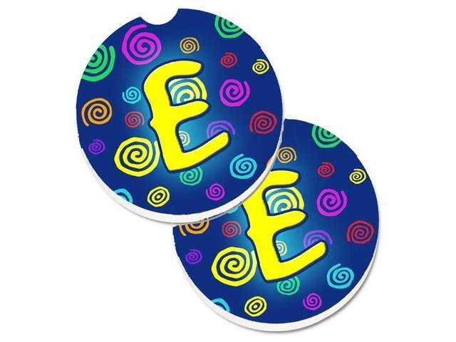 Carolines Treasures CJ1011-ECARC Letter E Initial Monogram Blue Swirls Set of 2 Cup Holder Car Coaster