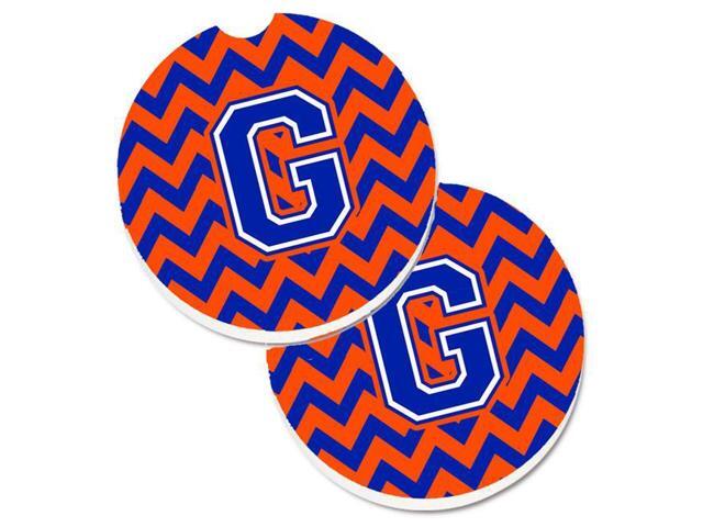 Carolines Treasures CJ1044-GCARC Letter G Chevron Orange & Blue Set of 2 Cup Holder Car Coaster
