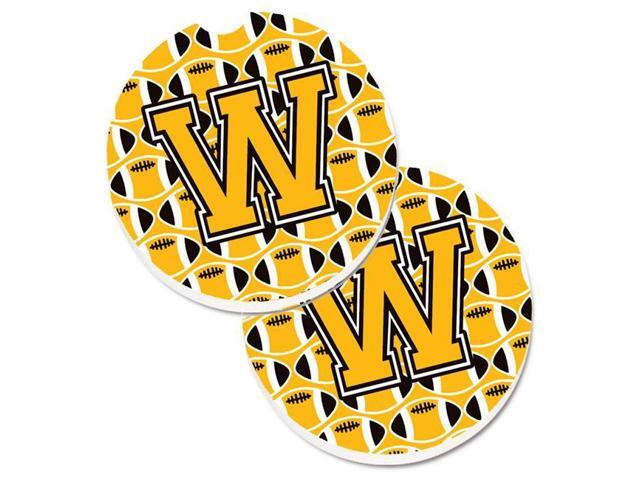 Carolines Treasures CJ1080-WCARC Letter W Football Black with Old Gold & White Set of 2 Cup Holder Car Coaster