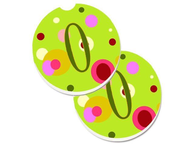 Carolines Treasures CJ1010-OCARC Letter O Monogram Lime Green Set of 2 Cup Holder Car Coaster