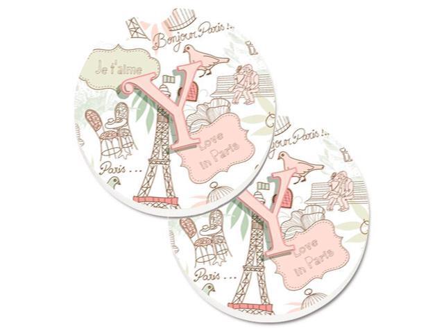Carolines Treasures CJ2002-YCARC Letter Y Love in Paris Pink Set of 2 Cup Holder Car Coaster