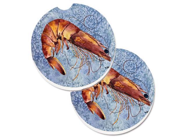 Carolines Treasures 8153CARC Cooked Shrimp Cool Blue Water Set of 2 Cup Holder Car Coaster