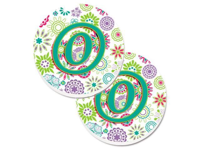 Carolines Treasures CJ2011-OCARC Letter O Flowers Pink & Teal Green Initial Set of 2 Cup Holder Car Coaster