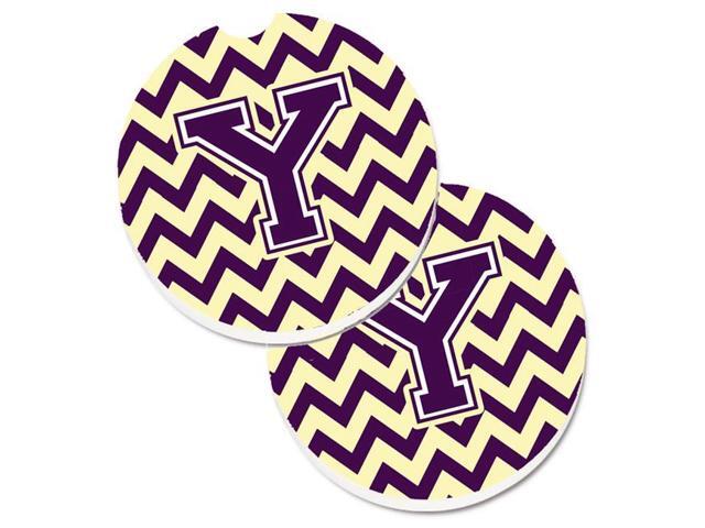 Carolines Treasures CJ1058-YCARC Letter Y Chevron Purple & Gold Set of 2 Cup Holder Car Coaster