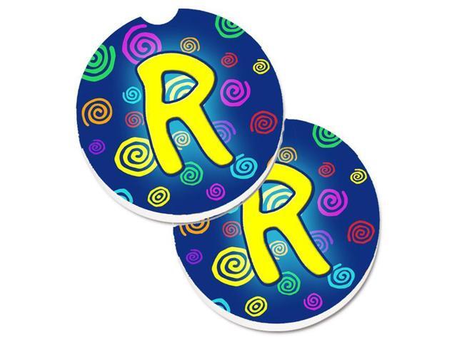 Carolines Treasures CJ1011-RCARC Letter R Initial Monogram Blue Swirls Set of 2 Cup Holder Car Coaster