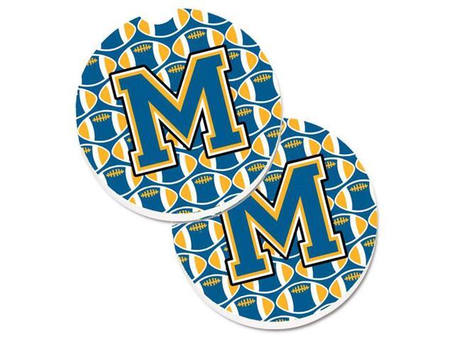 Carolines Treasures CJ1077-MCARC Letter M Football Blue & Gold Set of 2 Cup Holder Car Coaster
