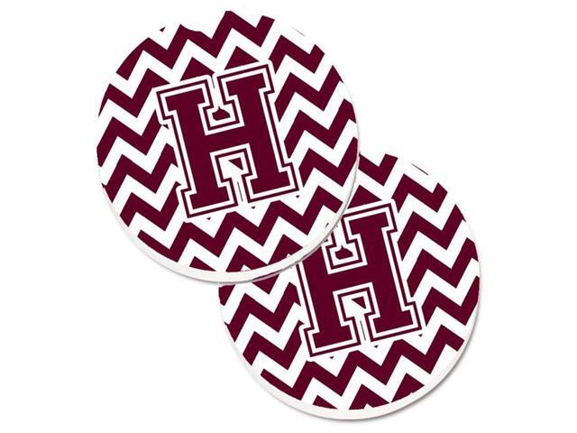 Carolines Treasures CJ1051-HCARC Letter H Chevron Maroon & White Set of 2 Cup Holder Car Coaster