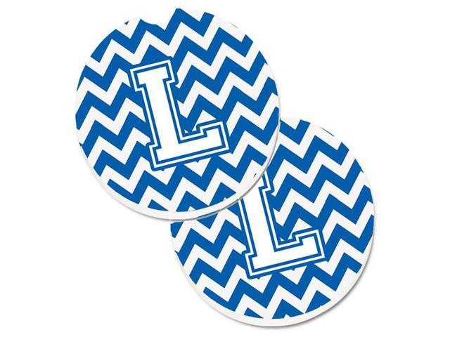 Carolines Treasures CJ1045-LCARC Letter L Chevron Blue & White Set of 2 Cup Holder Car Coaster