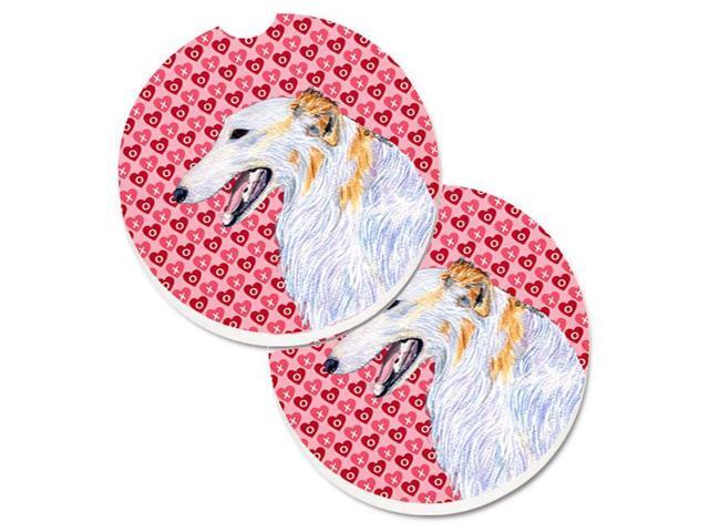 Carolines Treasures SS4475CARC Borzoi Hearts Love & Valentines Day Portrait Set of 2 Cup Holder Car Coaster