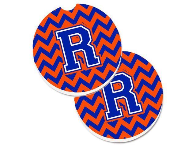 Carolines Treasures CJ1044-RCARC Letter R Chevron Orange & Blue Set of 2 Cup Holder Car Coaster