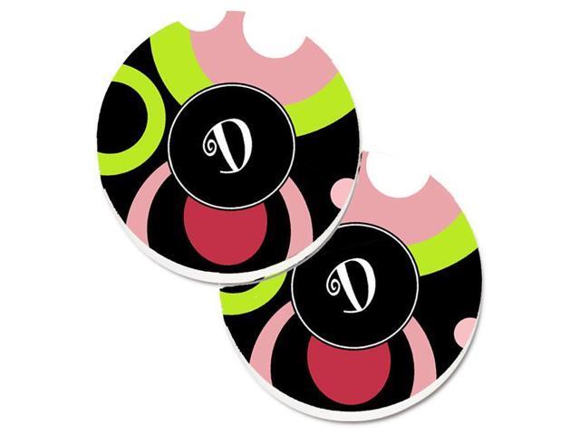 Carolines Treasures AM1002-DCARC Letter D Monogram Retro in Black Set of 2 Cup Holder Car Coaster