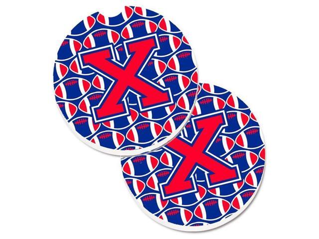 Carolines Treasures CJ1076-XCARC Letter X Football Harvard Crimson & Yale Blue Set of 2 Cup Holder Car Coaster
