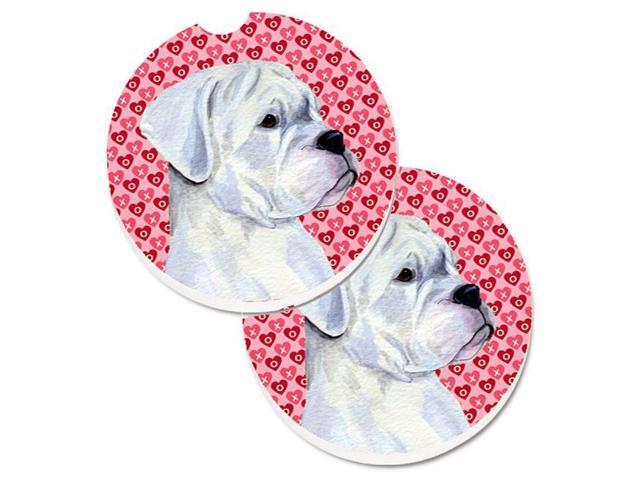 Carolines Treasures SS4509CARC Boxer Hearts Love & Valentines Day Portrait Set of 2 Cup Holder Car Coaster
